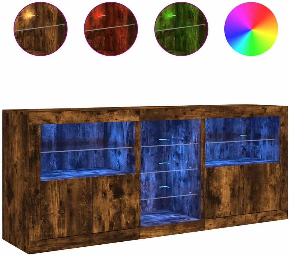 Šoninė spintelė su LED lemputėmis, dūminio ąžuolo, 162x37x67cm