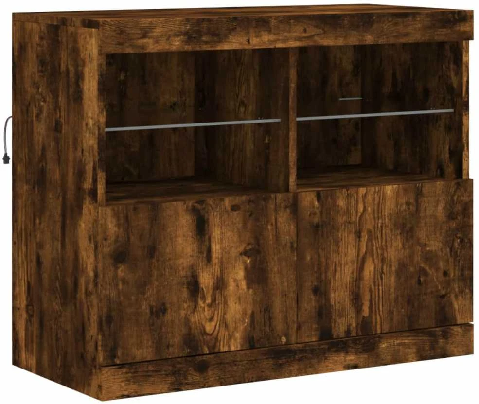 Šoninė spintelė su LED lemputėmis, dūminio ąžuolo, 81x37x67cm