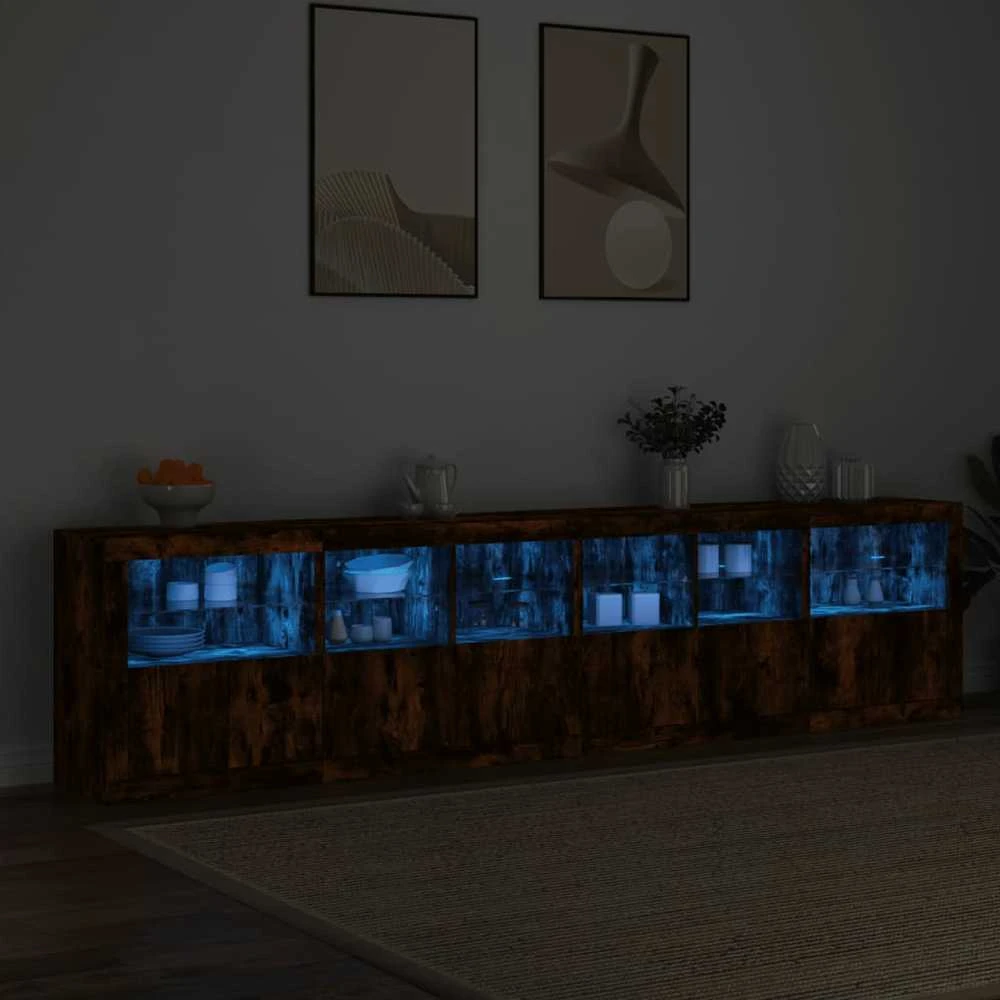 Šoninė spintelė su LED lemputėmis, dūminio ąžuolo, 283x37x67cm