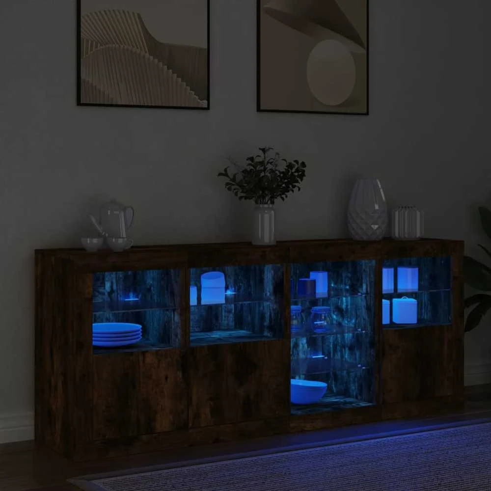 Šoninė spintelė su LED lemputėmis, dūminio ąžuolo, 164x37x67cm