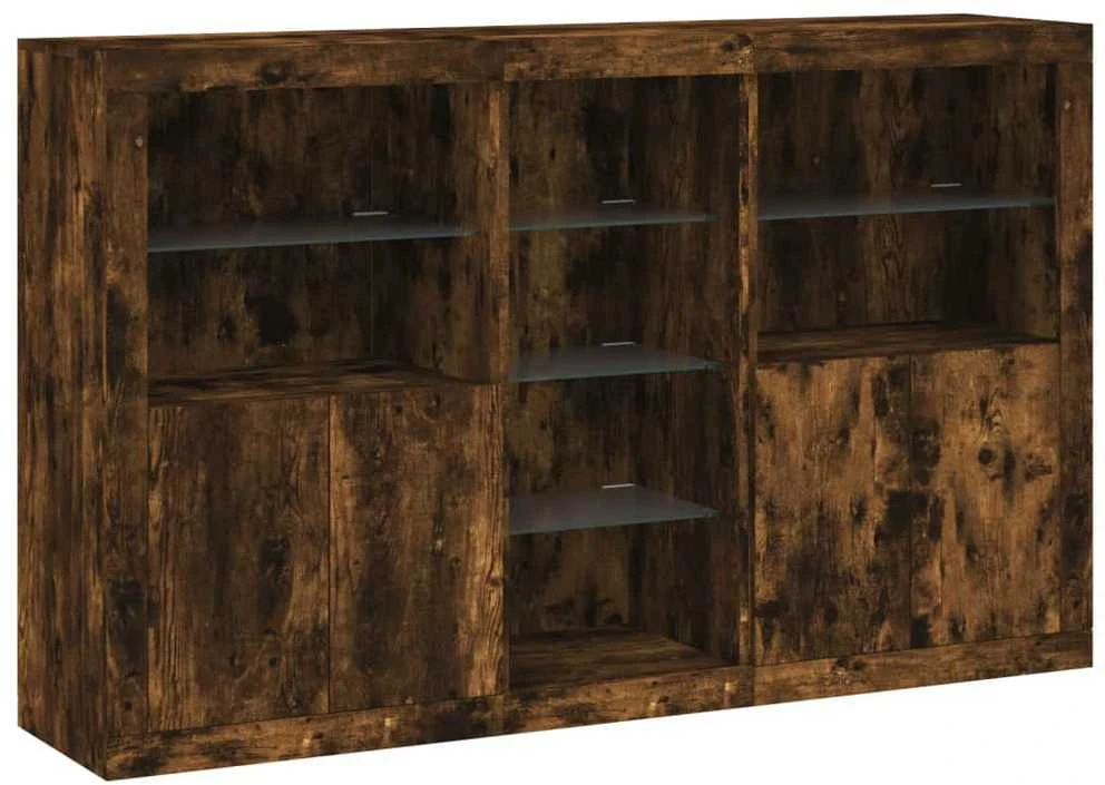 Šoninė spintelė su LED lemputėmis, dūminio ąžuolo, 162x37x100cm