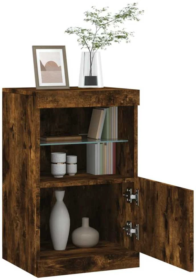 Šoninė spintelė su LED lemputėmis, dūminio ąžuolo, 41x37x67cm
