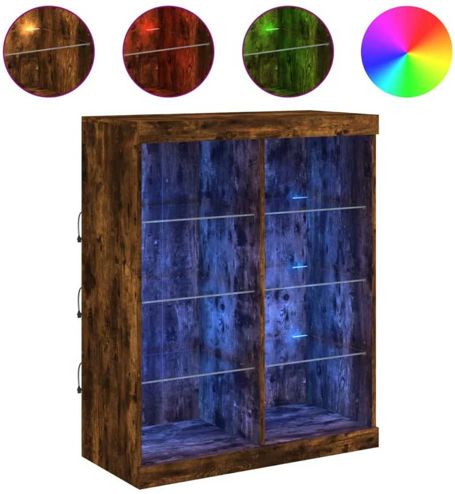 Šoninė spintelė su LED lemputėmis, dūminio ąžuolo, 81x37x100cm