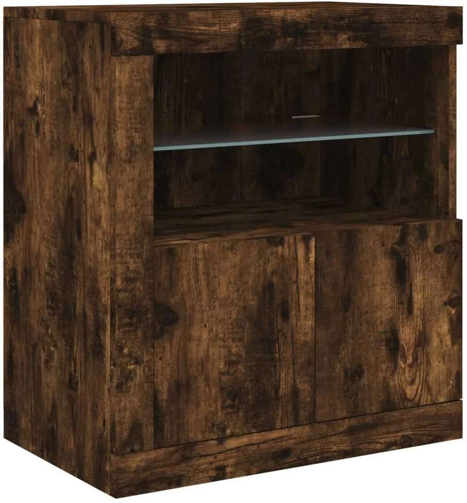 Šoninė spintelė su LED lemputėmis, dūminio ąžuolo, 162x37x67cm
