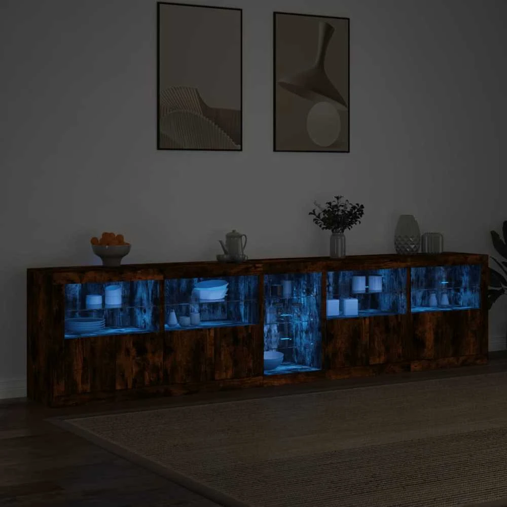 Šoninė spintelė su LED lemputėmis, dūminio ąžuolo, 283x37x67cm