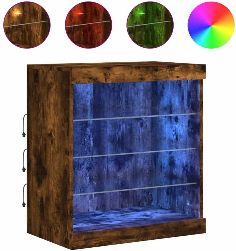 Šoninė spintelė su LED lemputėmis, dūminio ąžuolo, 60,5x37x67cm