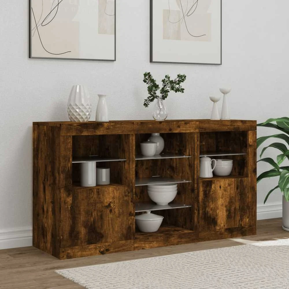 Šoninė spintelė su LED lemputėmis, dūminio ąžuolo, 123x37x67cm