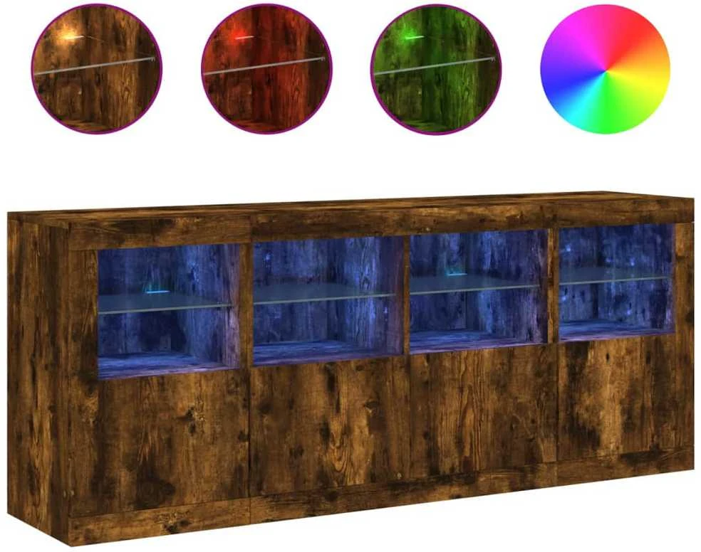 Šoninė spintelė su LED lemputėmis, dūminio ąžuolo, 163x37x67cm