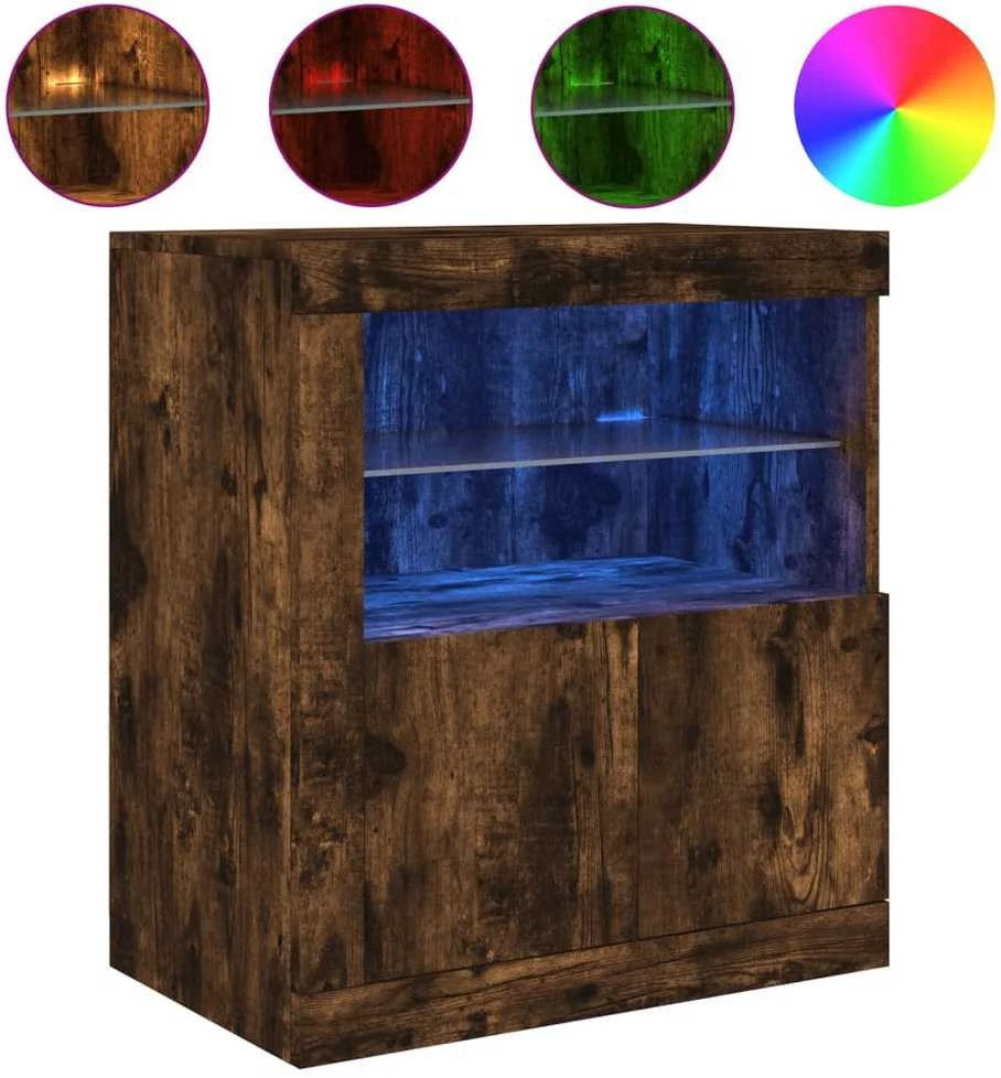 Šoninė spintelė su LED lemputėmis, dūminio ąžuolo, 60,5x37x67cm