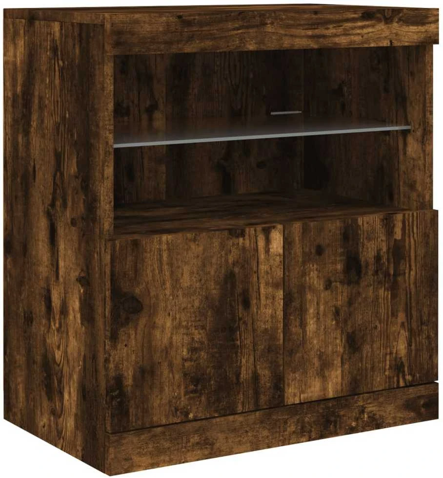 Šoninė spintelė su LED lemputėmis, dūminio ąžuolo, 60x37x67cm