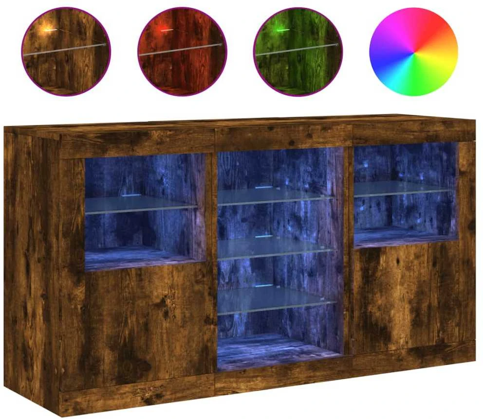 Šoninė spintelė su LED lemputėmis, dūminio ąžuolo, 123x37x67cm