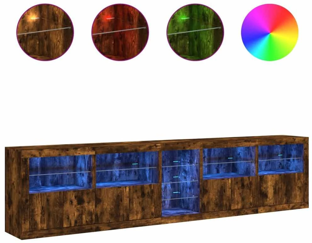 Šoninė spintelė su LED lemputėmis, dūminio ąžuolo, 283x37x67cm