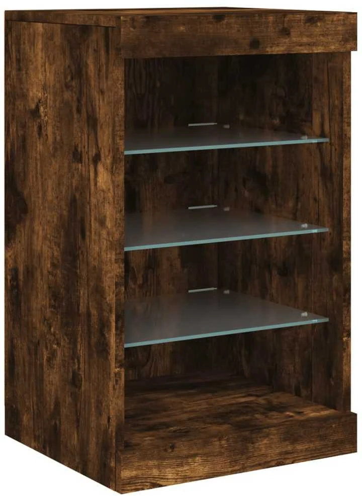 Šoninė spintelė su LED lemputėmis, dūminio ąžuolo, 162x37x67cm