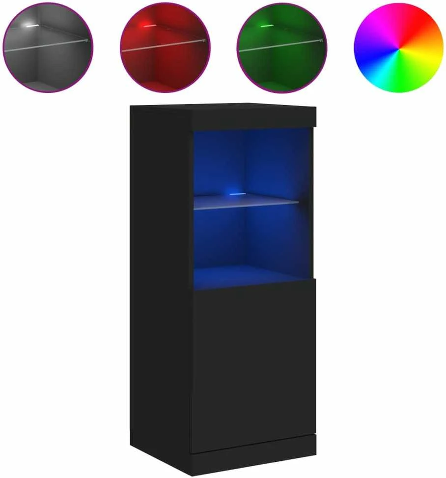 Šoninė spintelė su LED lemputėmis, juodos spalvos, 41x37x100cm