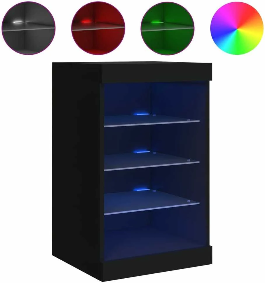 Šoninė spintelė su LED lemputėmis, juodos spalvos, 41x37x67cm