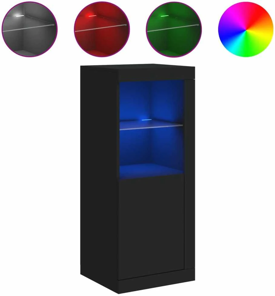 Šoninė spintelė su LED lemputėmis, juodos spalvos, 41x37x100cm