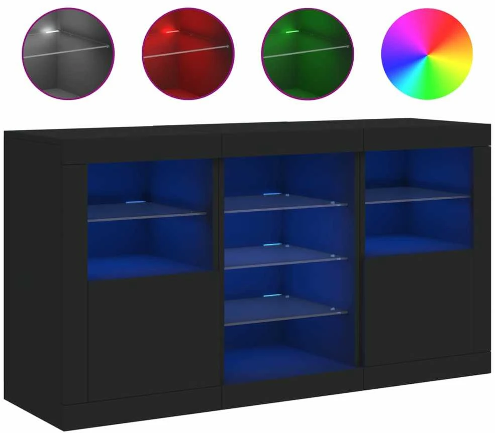 Šoninė spintelė su LED lemputėmis, juodos spalvos, 123x37x67cm