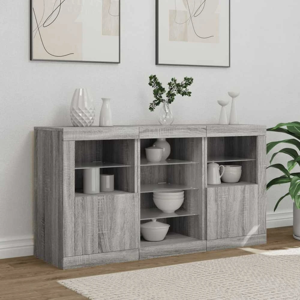 Šoninė spintelė su LED lemputėmis, pilka ąžuolo, 123x37x67cm
