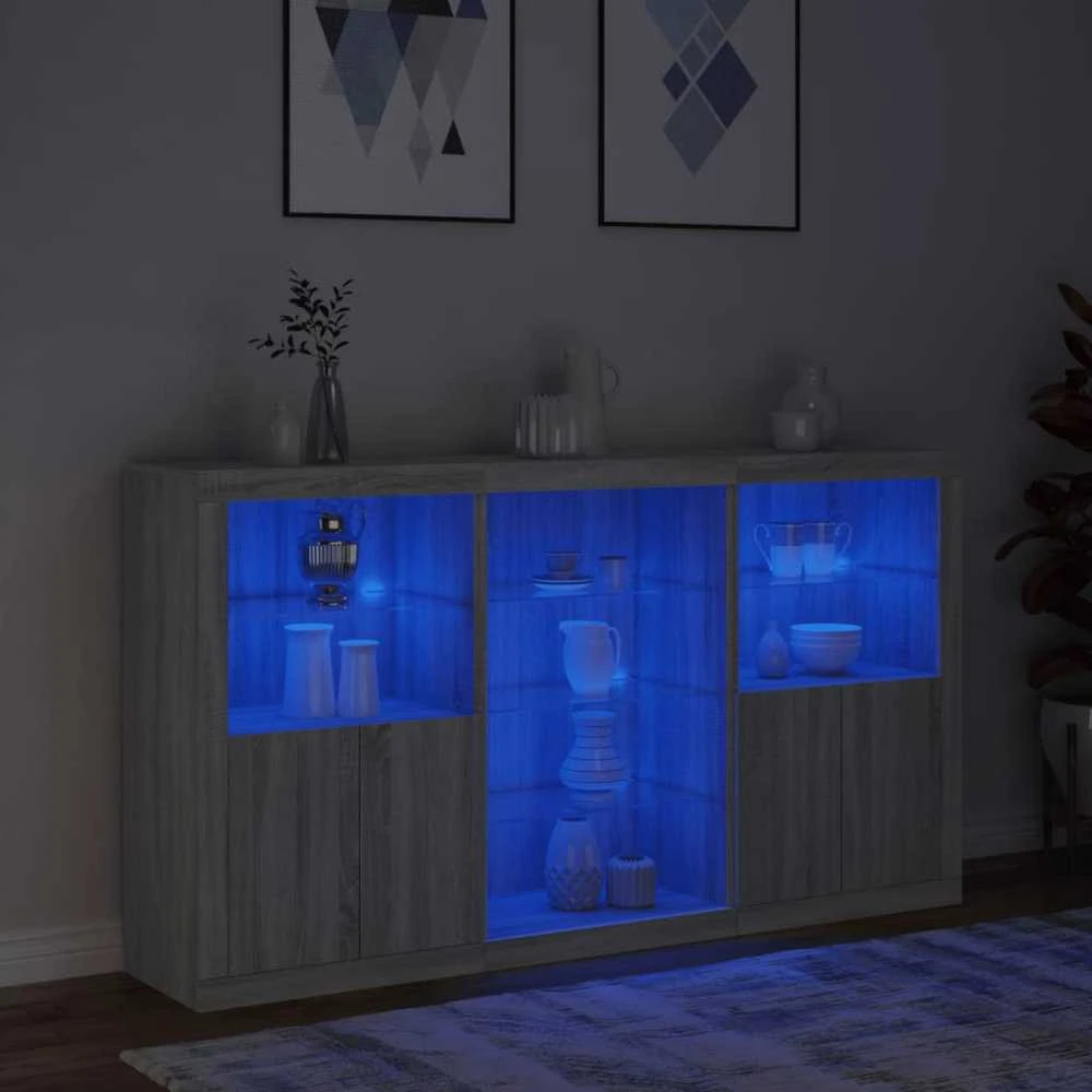 Šoninė spintelė su LED lemputėmis, pilka ąžuolo, 181,5x37x100cm
