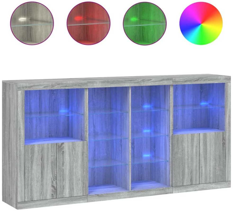 Šoninė spintelė su LED lemputėmis, pilka ąžuolo, 202x37x100cm