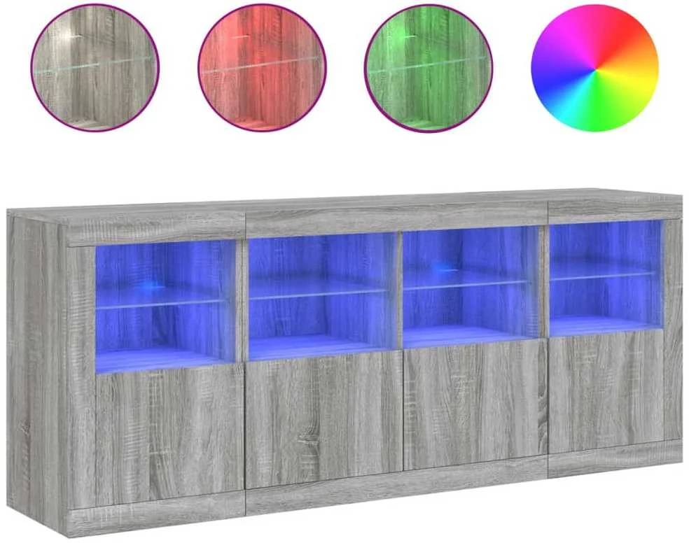 Šoninė spintelė su LED lemputėmis, pilka ąžuolo, 163x37x67cm