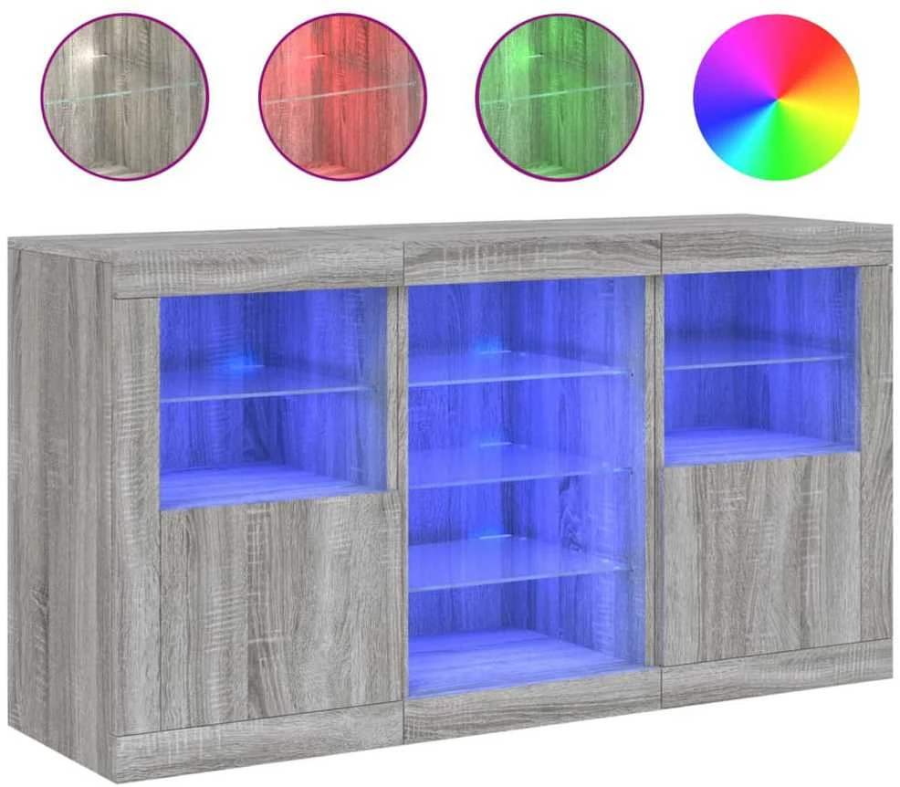 Šoninė spintelė su LED lemputėmis, pilka ąžuolo, 123x37x67cm
