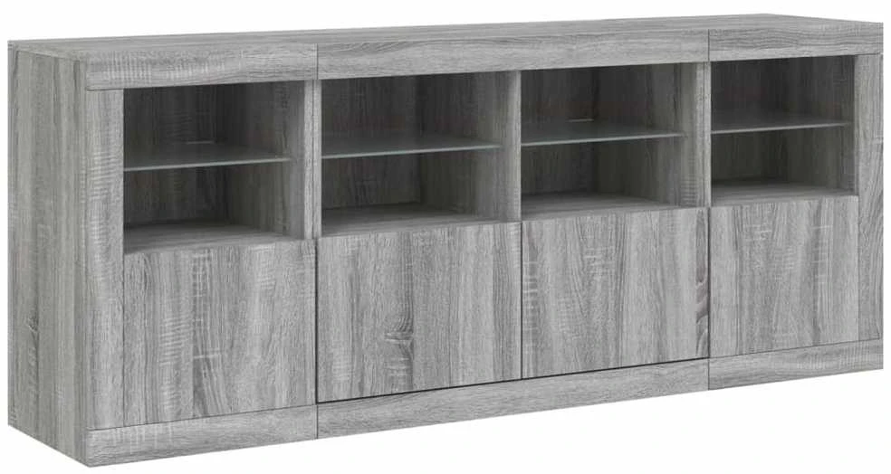 Šoninė spintelė su LED lemputėmis, pilka ąžuolo, 163x37x67cm