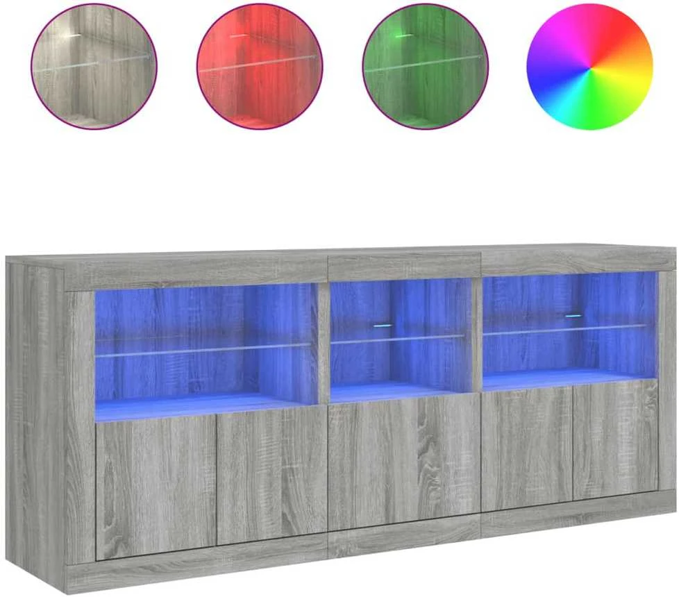 Šoninė spintelė su LED lemputėmis, pilka ąžuolo, 162x37x67cm