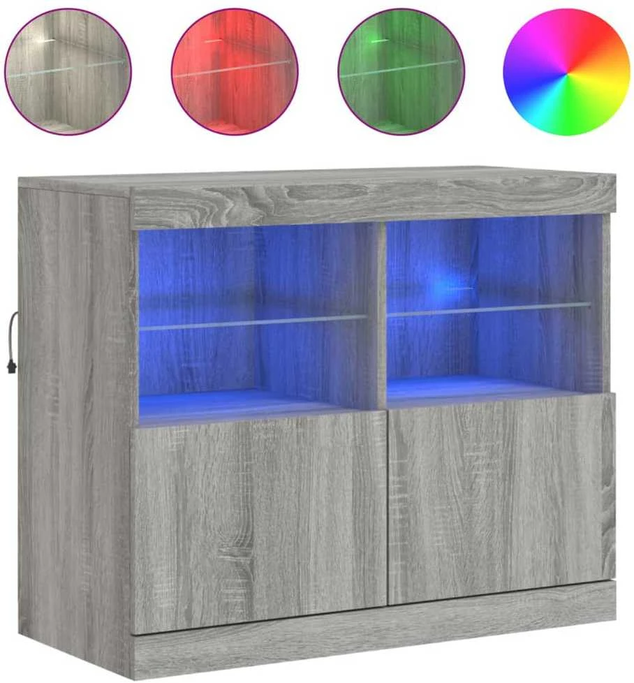 Šoninė spintelė su LED lemputėmis, pilka ąžuolo, 81x37x67cm