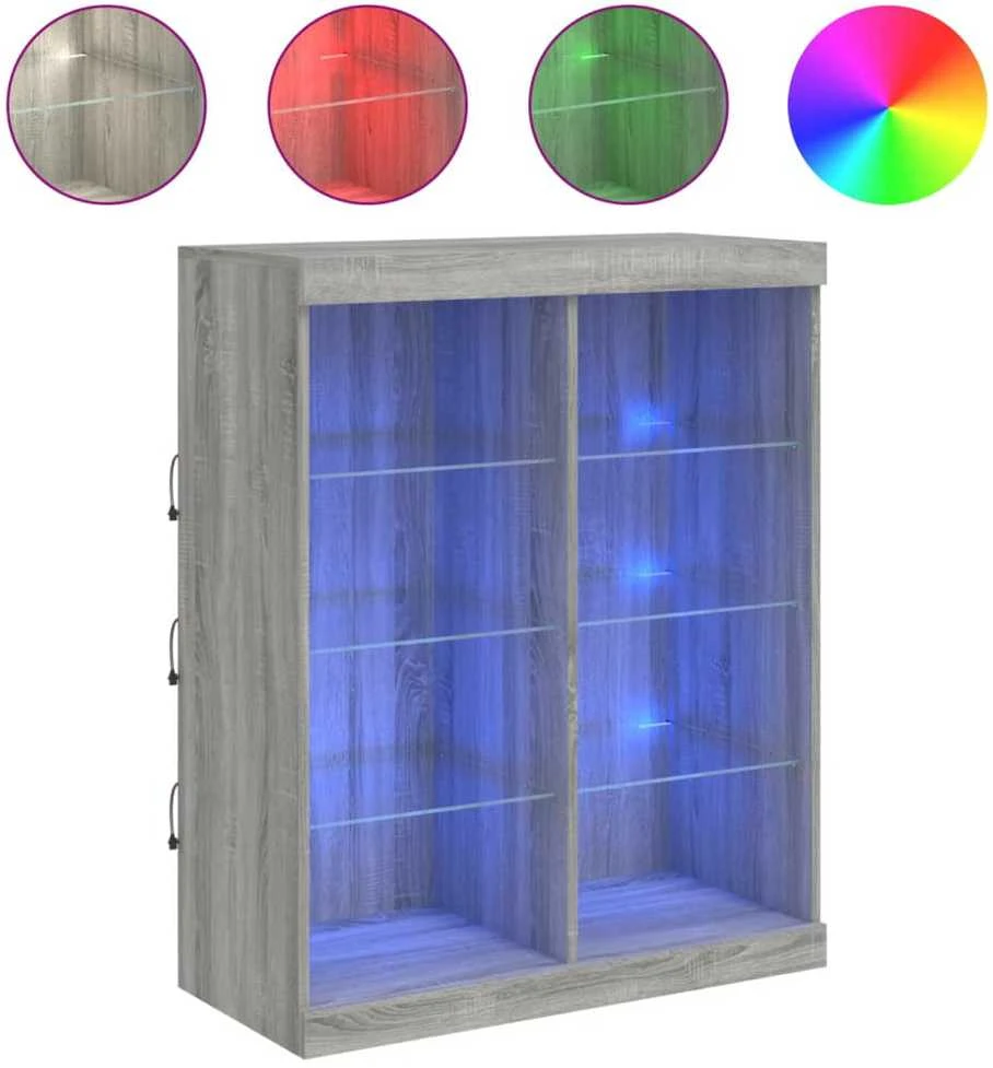 Šoninė spintelė su LED lemputėmis, pilka ąžuolo, 81x37x100cm