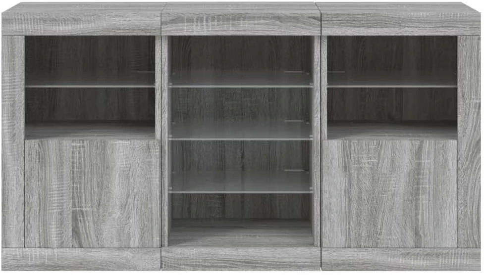 Šoninė spintelė su LED lemputėmis, pilka ąžuolo, 123x37x67cm
