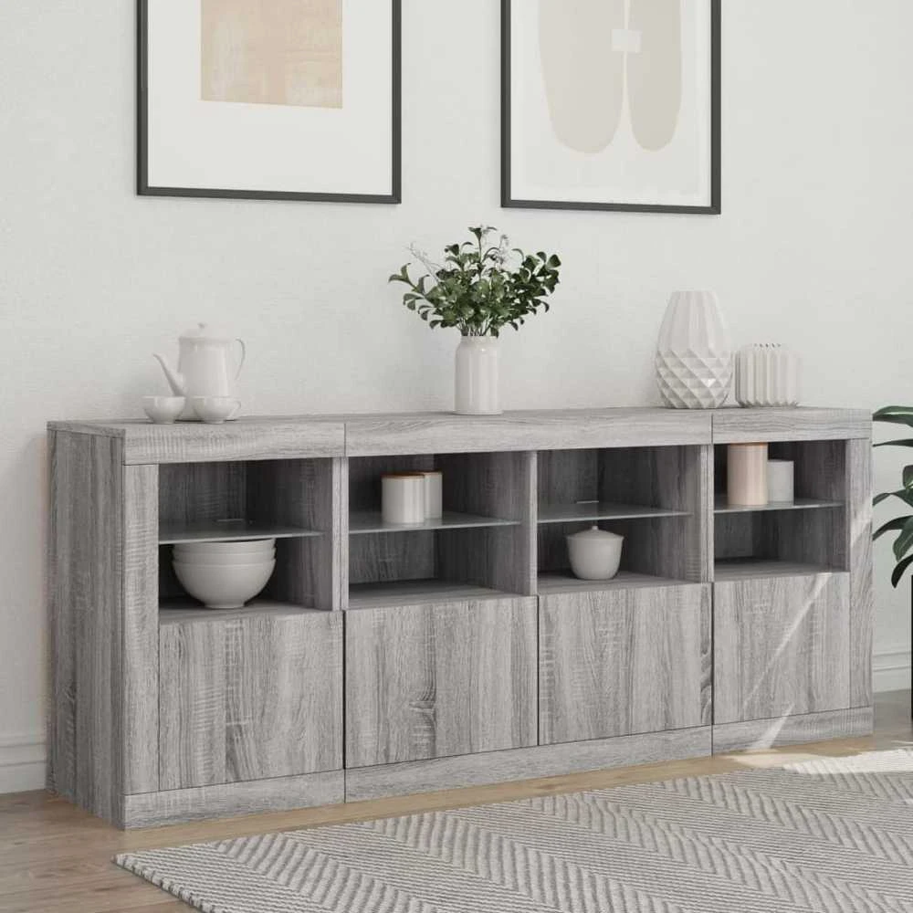 Šoninė spintelė su LED lemputėmis, pilka ąžuolo, 163x37x67cm