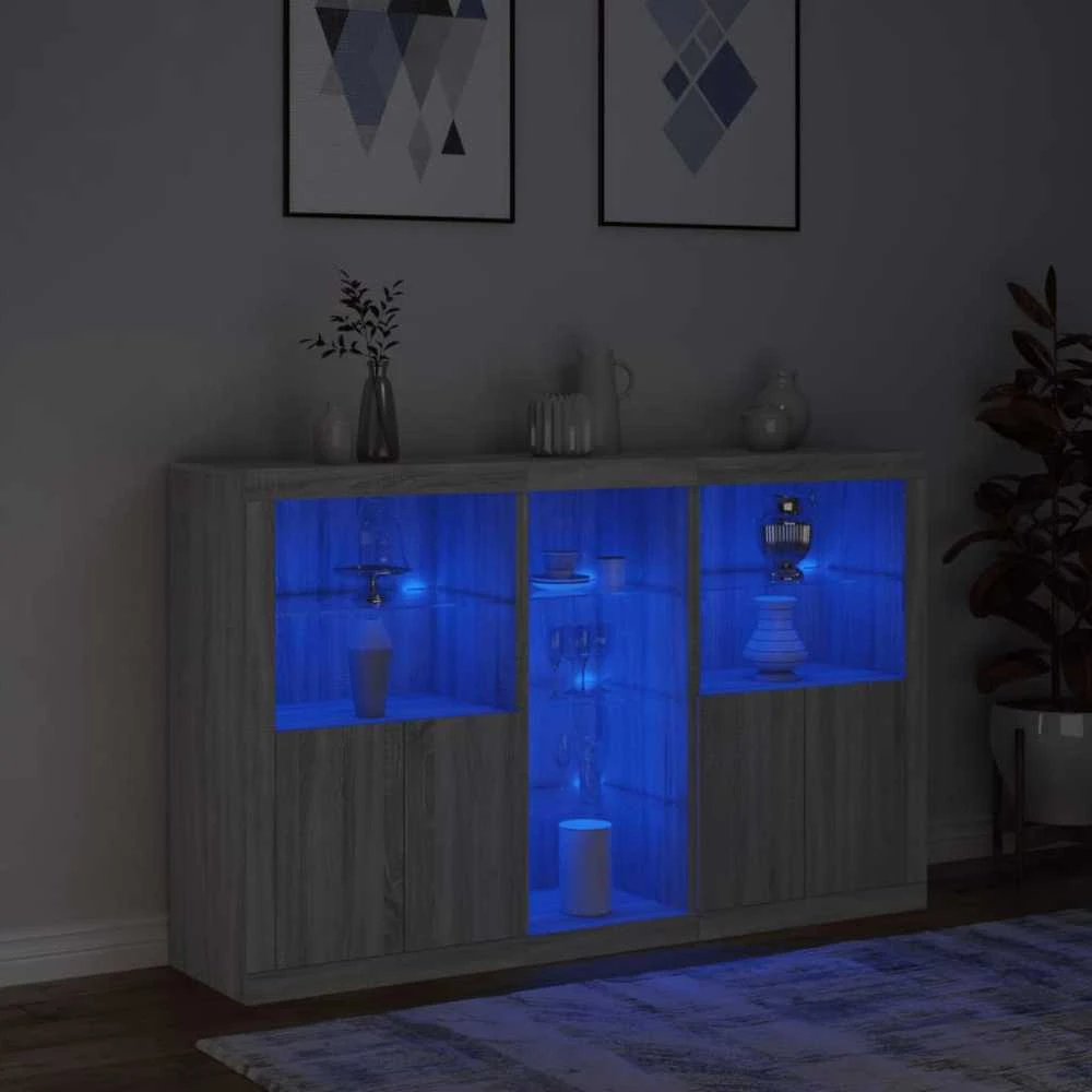 Šoninė spintelė su LED lemputėmis, pilka ąžuolo, 162x37x100cm
