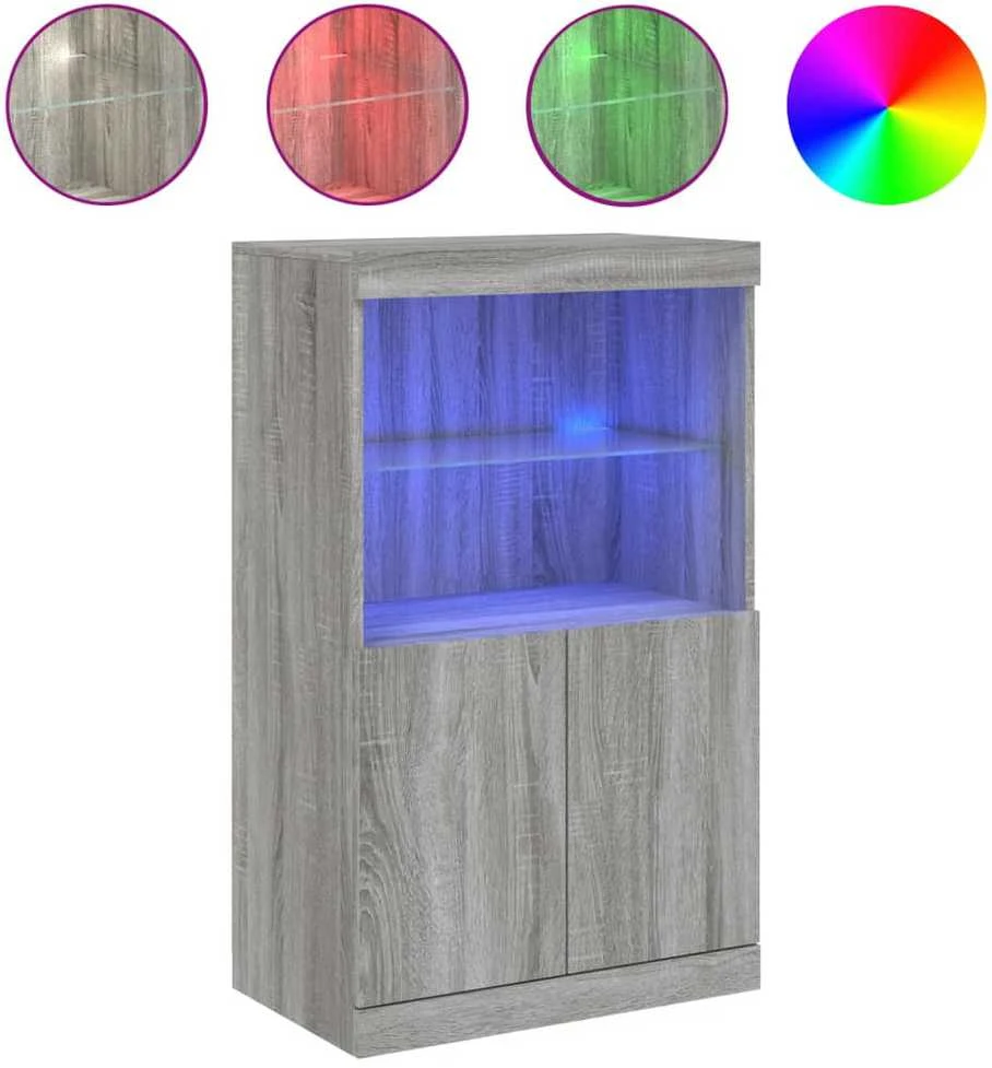 Šoninė spintelė su LED lemputėmis, pilka ąžuolo, 60,5x37x100cm