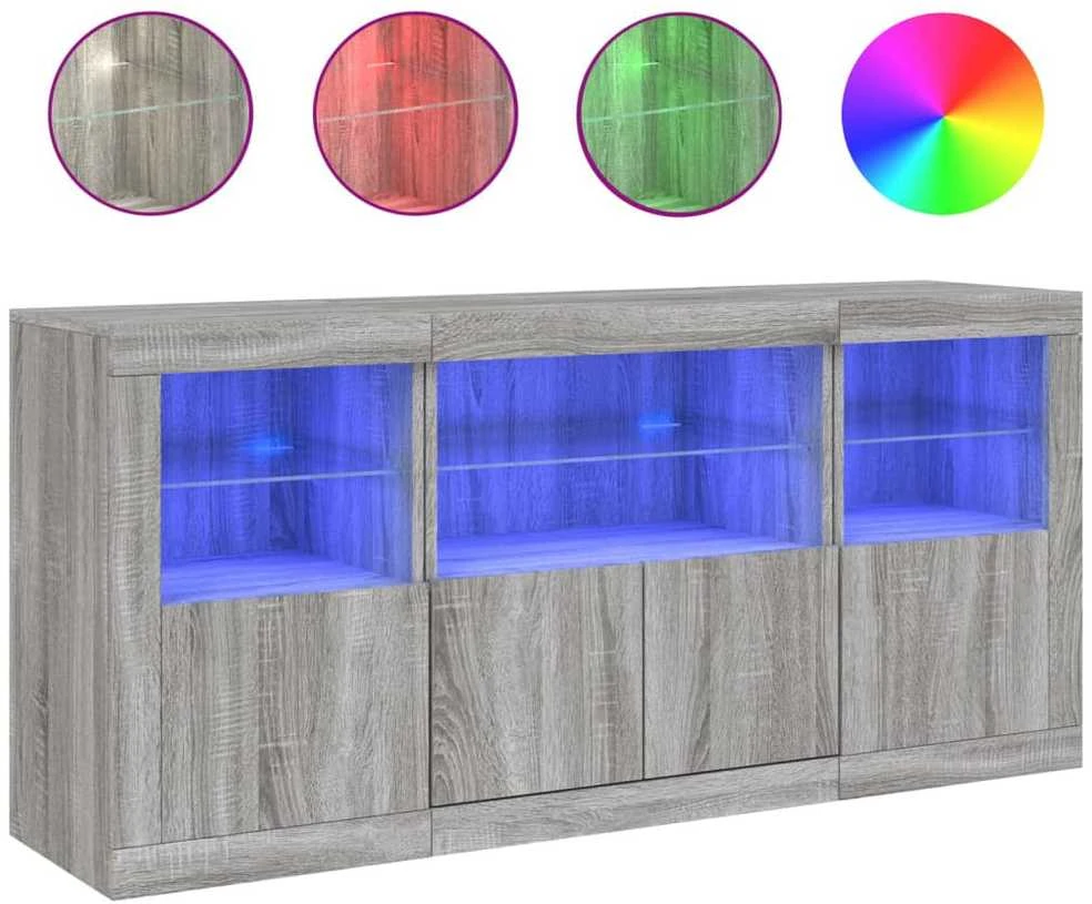 Šoninė spintelė su LED lemputėmis, pilka ąžuolo, 142,5x37x67cm