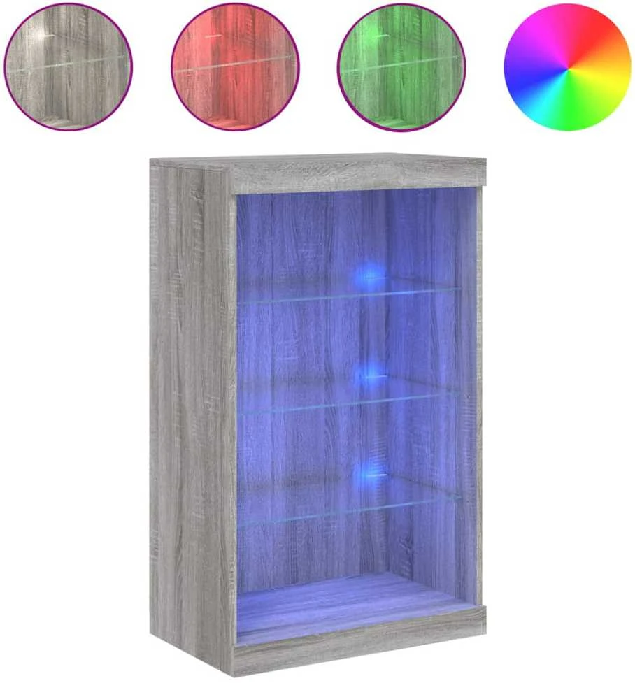 Šoninė spintelė su LED lemputėmis, pilka ąžuolo, 60,5x37x100cm