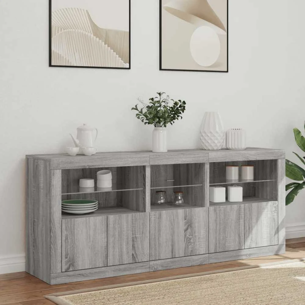 Šoninė spintelė su LED lemputėmis, pilka ąžuolo, 162x37x67cm