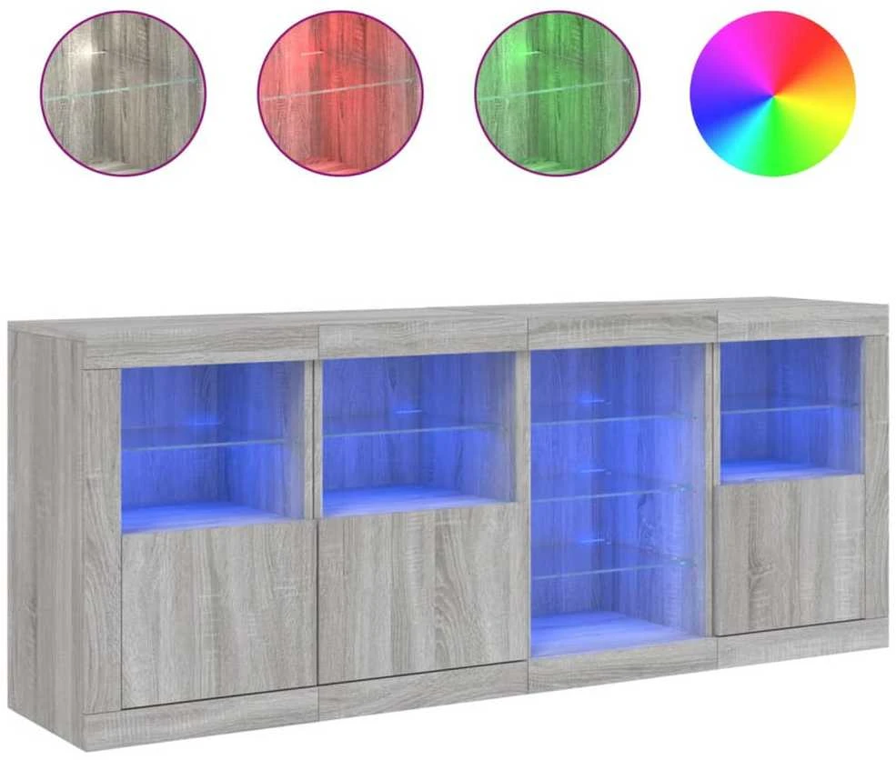 Šoninė spintelė su LED lemputėmis, pilka ąžuolo, 164x37x67cm