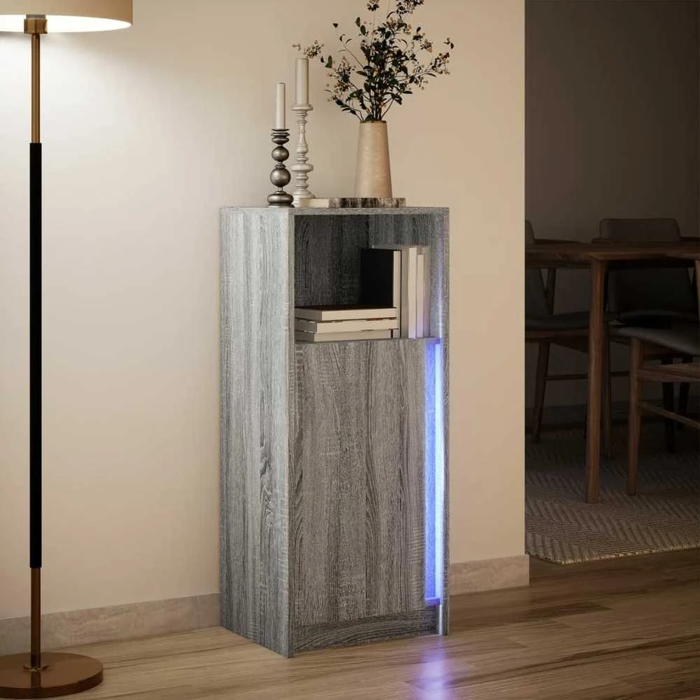 Šoninė spintelė su LED, pilka ąžuolo, 42,5x34x100cm, mediena