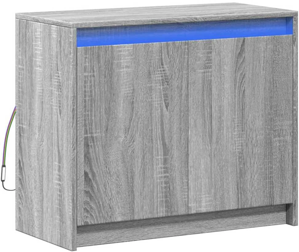 Šoninė spintelė su LED, pilka ąžuolo, 72x34x61cm, mediena