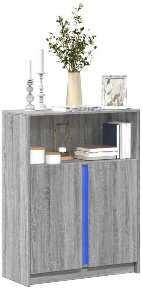 Šoninė spintelė su LED, pilka ąžuolo, 77x34x100cm, mediena