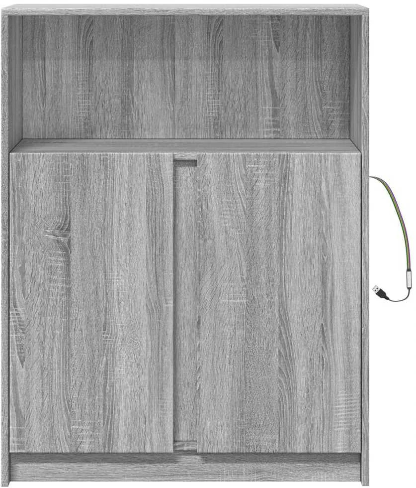 Šoninė spintelė su LED, pilka ąžuolo, 77x34x100cm, mediena