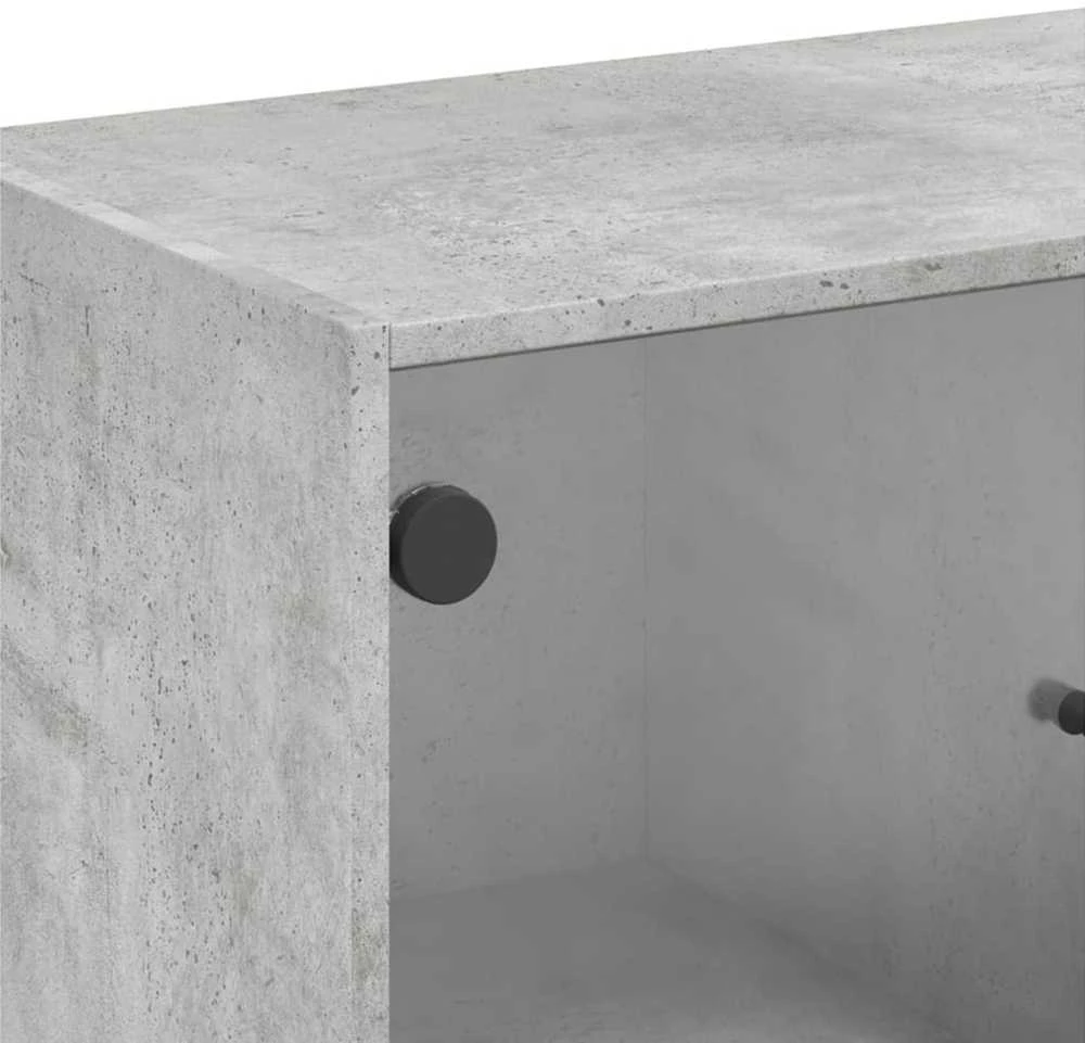 Šoninė spintelė su stiklinėmis durelėmis, betono, 68x37x75,5cm