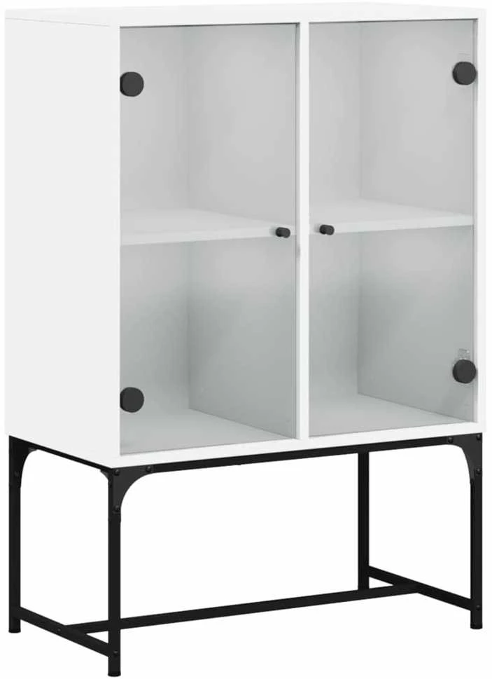 Šoninė spintelė su stiklinėmis durelėmis, balta, 69x37x100cm