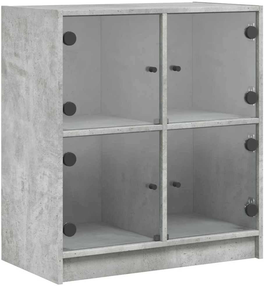 Šoninė spintelė su stiklinėmis durelėmis, betono, 68x37x75,5cm