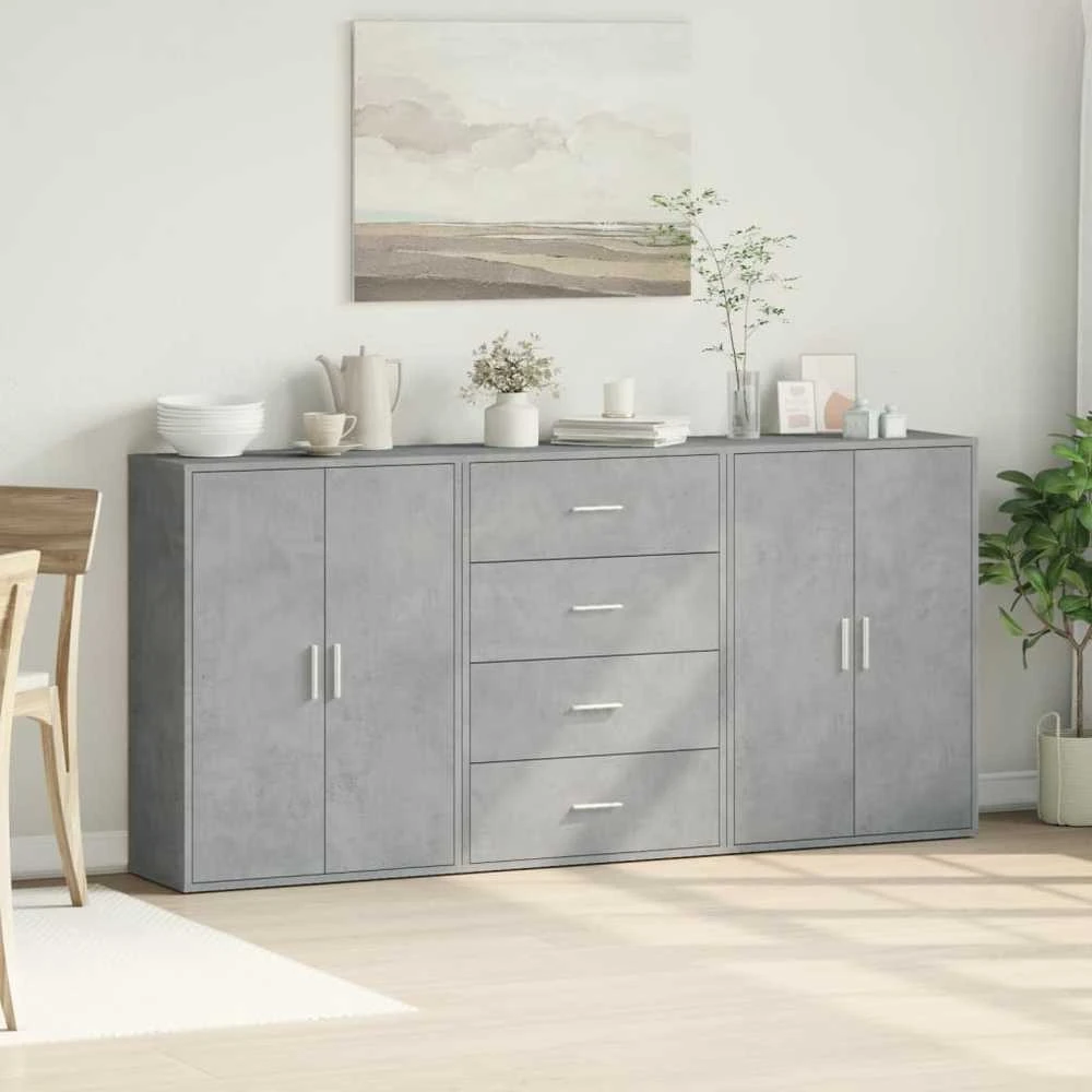 Šoninės spintelės, 3vnt., betono, 60x31x84cm, apdirbta mediena