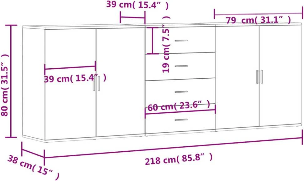 Šoninės spintelės, 3vnt., betono pilkos, apdirbta mediena