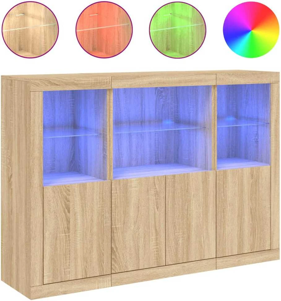 Šoninės spintelės su LED, 3vnt., ąžuolo, apdirbta mediena