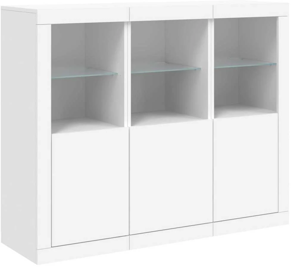 Šoninės spintelės su LED, 3vnt., baltos, apdirbta mediena