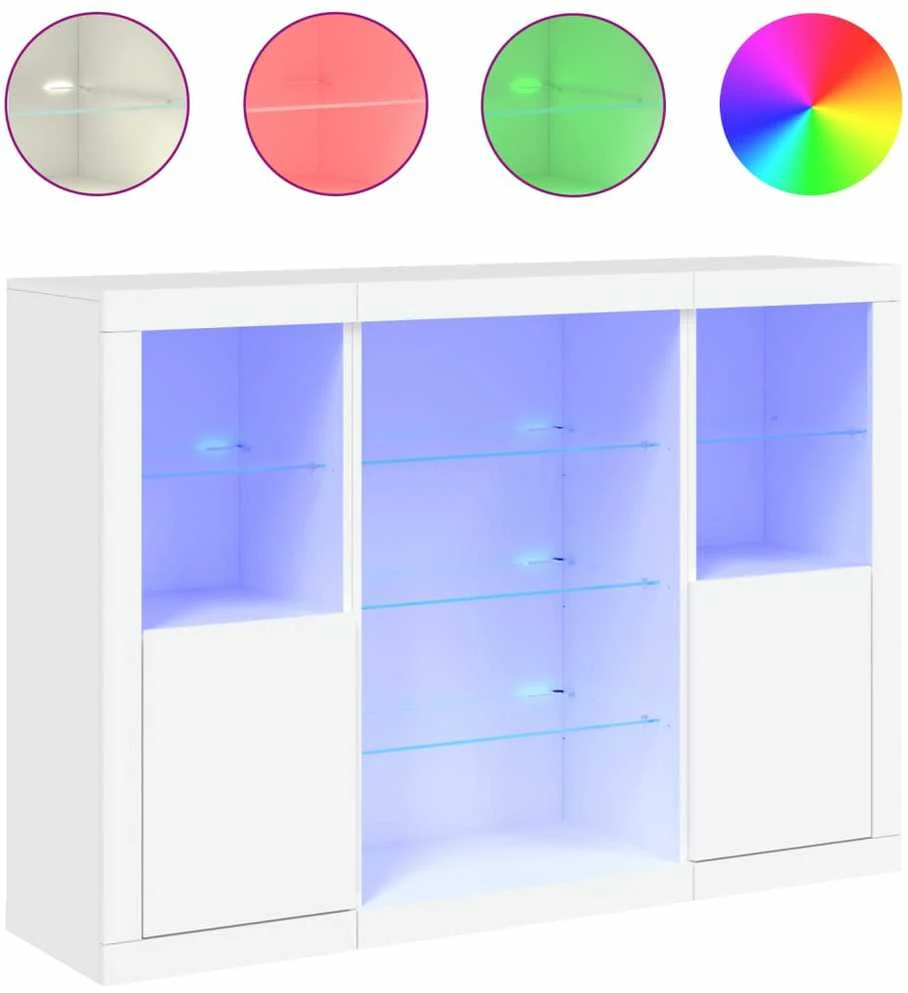 Šoninės spintelės su LED, 3vnt., baltos, apdirbta mediena